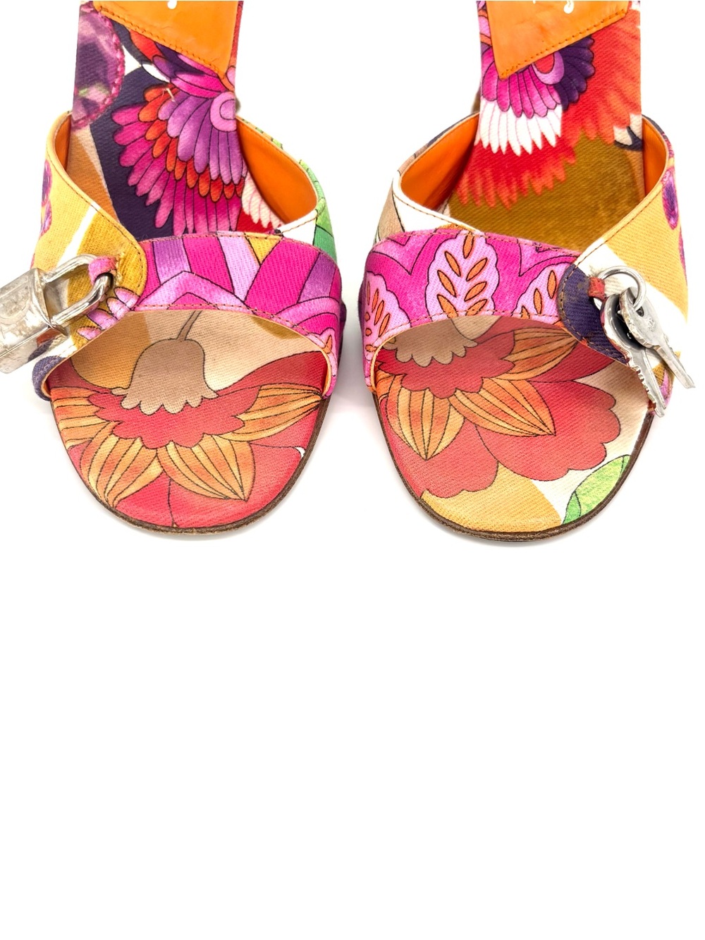 Christian Dior Vintage John Galliano Padlock and Key Floral Print Mules 37.5 - Picture 6 of 10